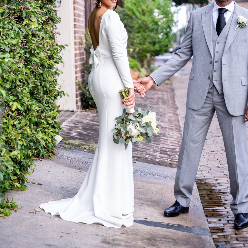 True Violet Bridal open back wedding dress with bow detail
